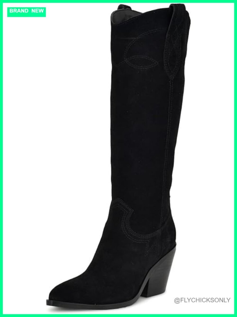 Suede Cowgirl Boots Knee High Western Boots Pointed Toe Block Heel